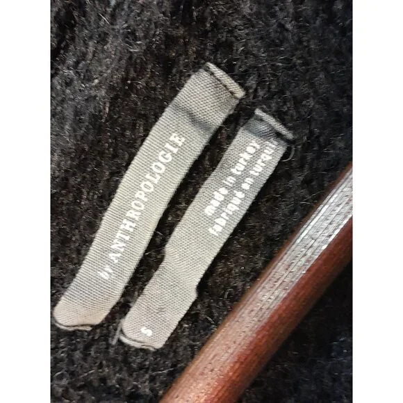 Anthropologie Pointelle Cardigan Sz Small Boho Oversized Cable-Knit Slouchy Blk - Picture 9 of 11